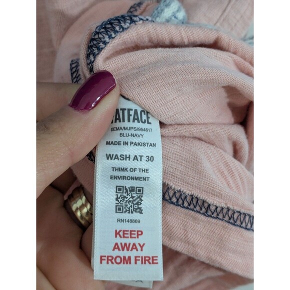 FatFace Mens Osbourne Block Stripe Polo Shirt Navy Pink Size M Cotton Viscose - Picture 9 of 11